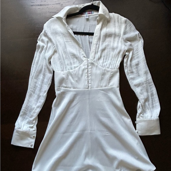 urban outfitters white corset dress UO Phoebe Long Sleeve Corset Mini Dress